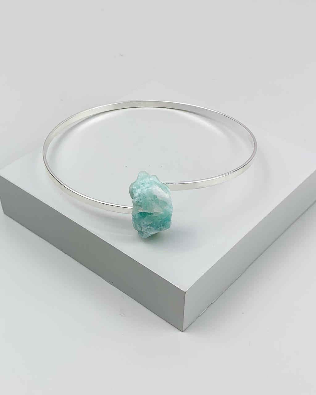 Bracelete Amazonita Bruta Banho Prata