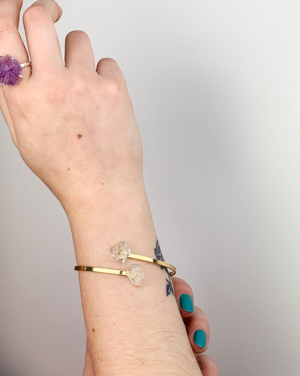 Bracelete duo Cristal de Quartzo Banho Ouro
