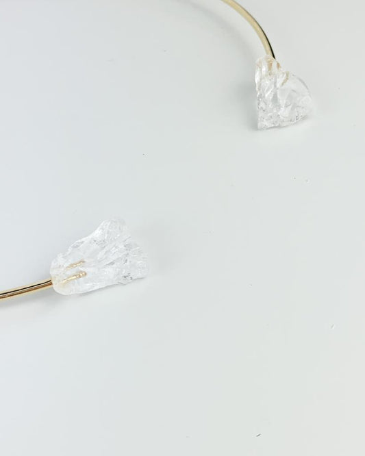 Choker Cristal de Quartzo Bruto Banho Ouro