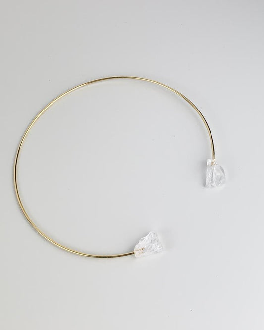 Choker Cristal de Quartzo Bruto Banho Ouro
