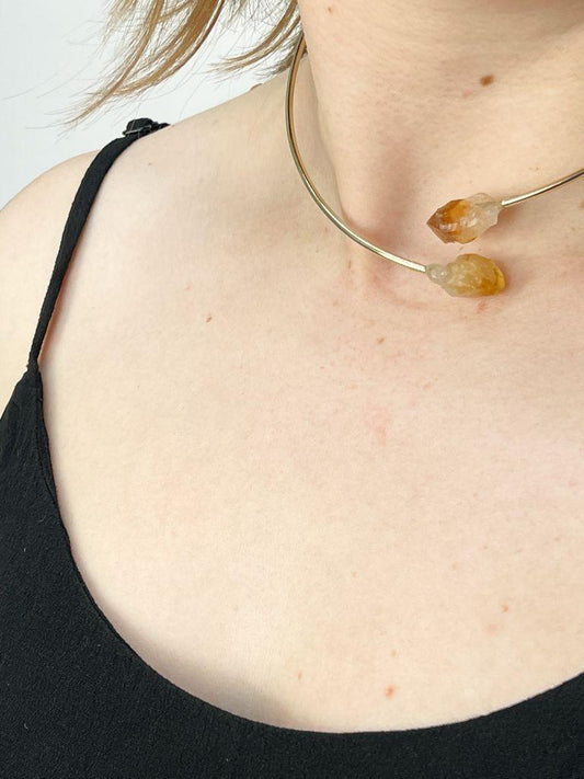Choker Citrino Bruto Banho Ouro