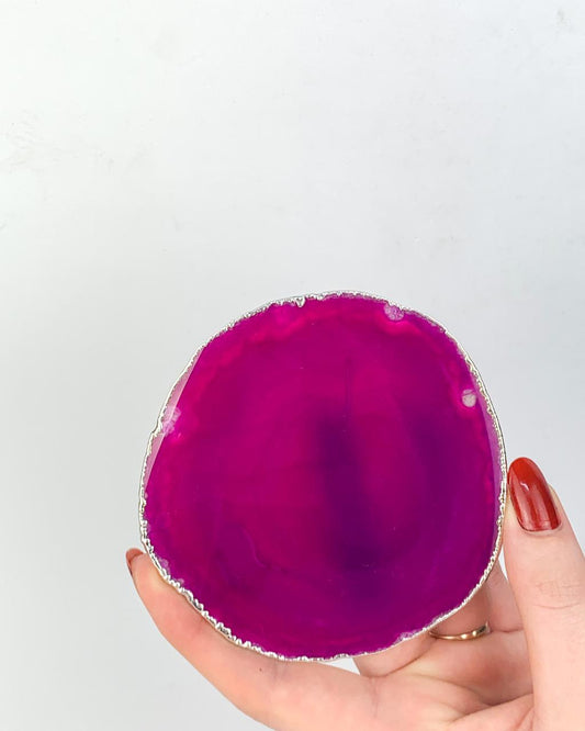 Porta Copos Ágata Rosa Banho Prata (Duas peças)