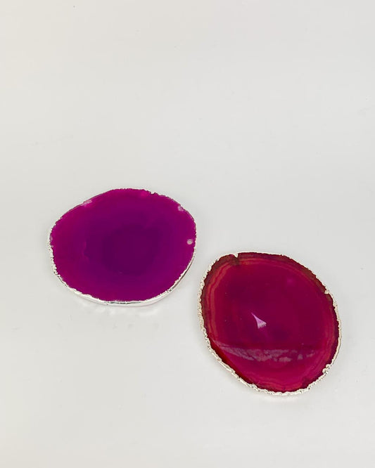 Porta Copos Ágata Rosa Banho Prata (Duas peças)