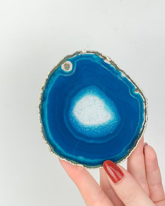 Porta Copos Ágata Azul Banho Prata (Duas Peças)