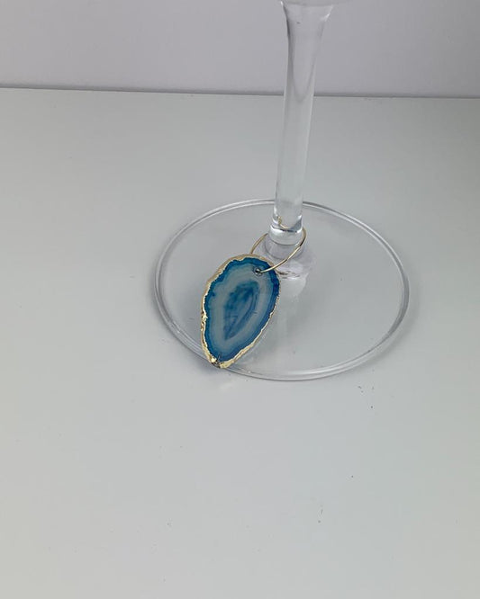 Marcador de Taça Ágata Azul Tingida Banho Ouro