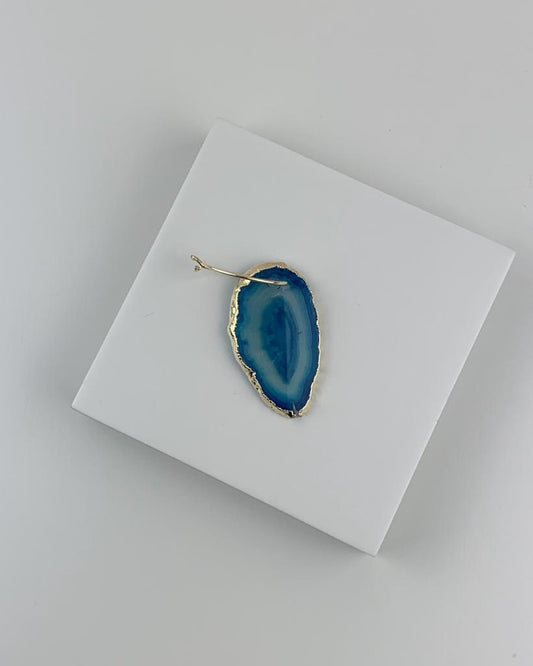 Marcador de Taça Ágata Azul Tingida Banho Ouro