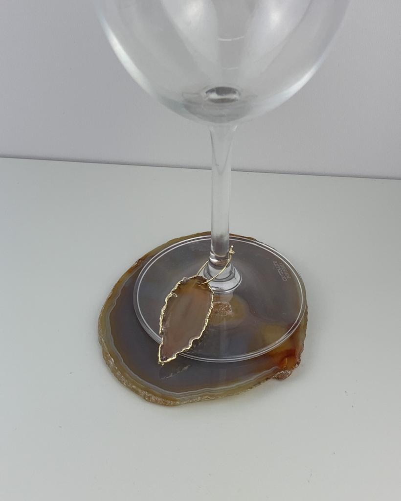 Marcador de Taça Ágata Natural Banho Ouro