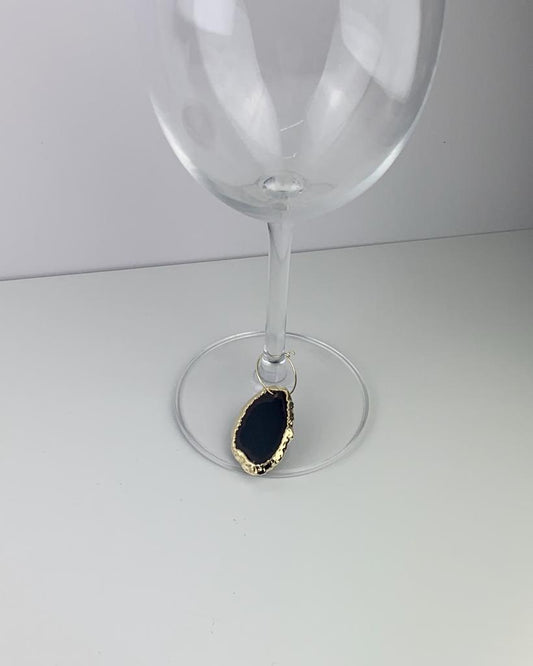 Marcador de Taça Ágata Preta Tingida Banho Ouro