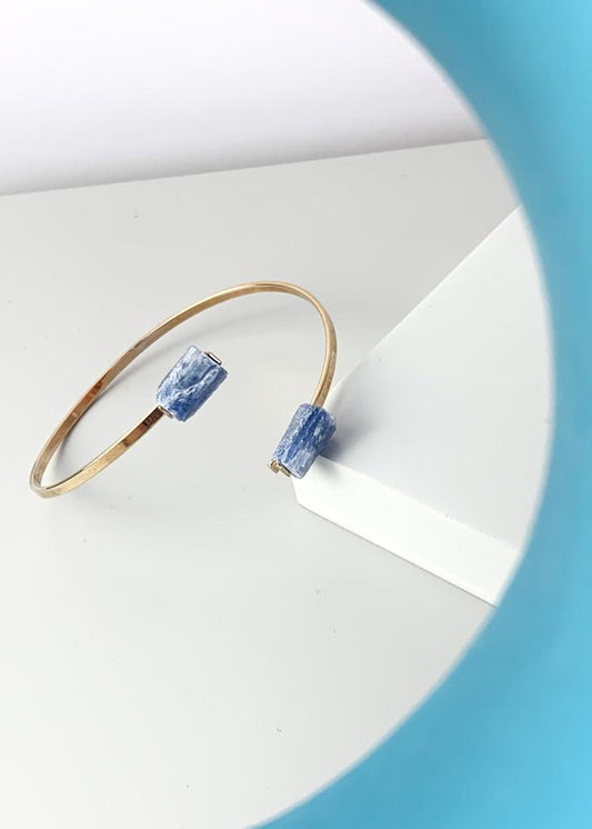 Bracelete Duo Cianita Azul Bruta Banho Ouro