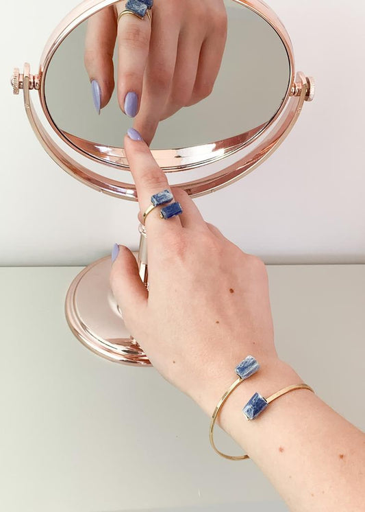 Bracelete Duo Cianita Azul Bruta Banho Ouro