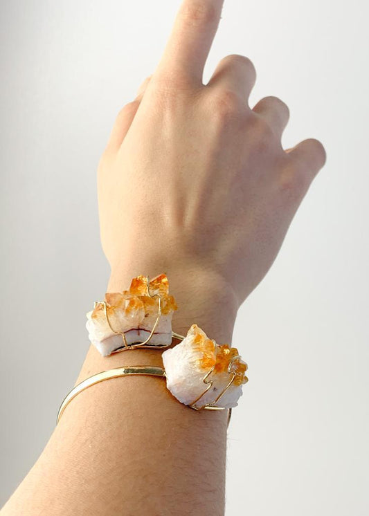 Bracelete Duo Drusa Citrino Bruto Banho Ouro