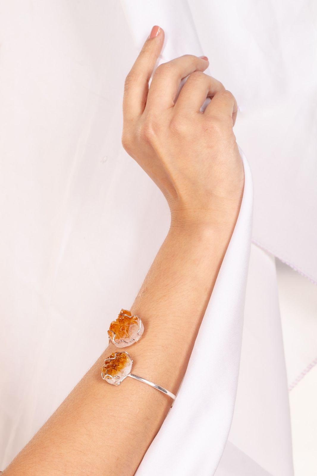 Bracelete Duo Drusa Citrino Bruto Banho Prata