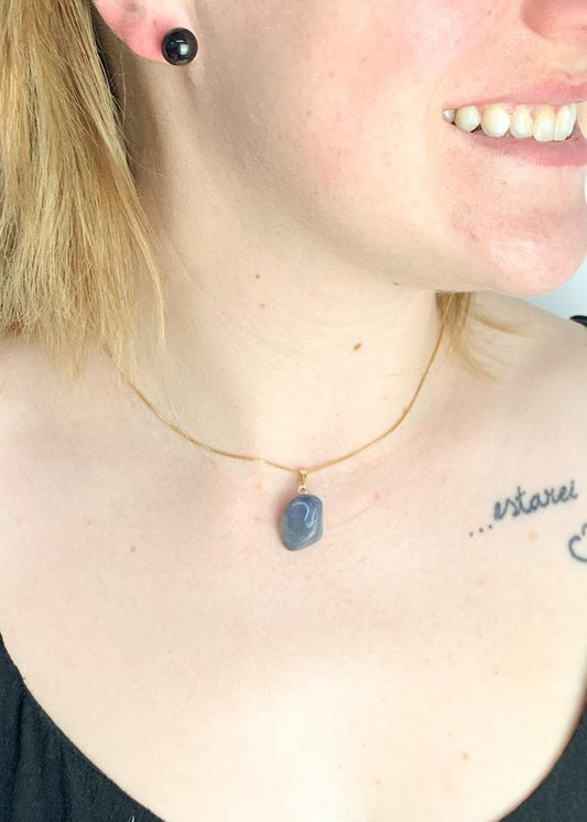 Pingente Quartzo Azul Banhado Ouro