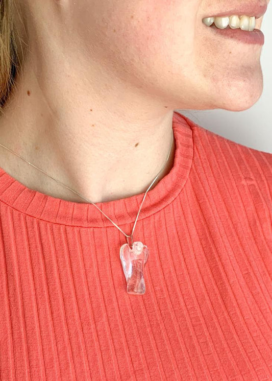 Pingente Anjo Cristal de Quartzo Banho Prata