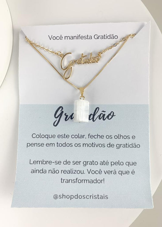 Colar Selenita Branca Gratidão Banho Ouro