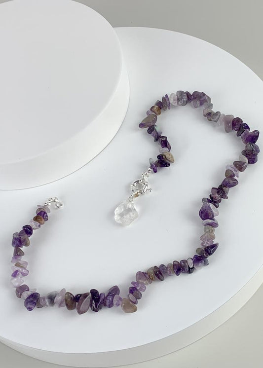 Choker Ametista com Cristal Fecho Boia Summer Vibes Banho Prata