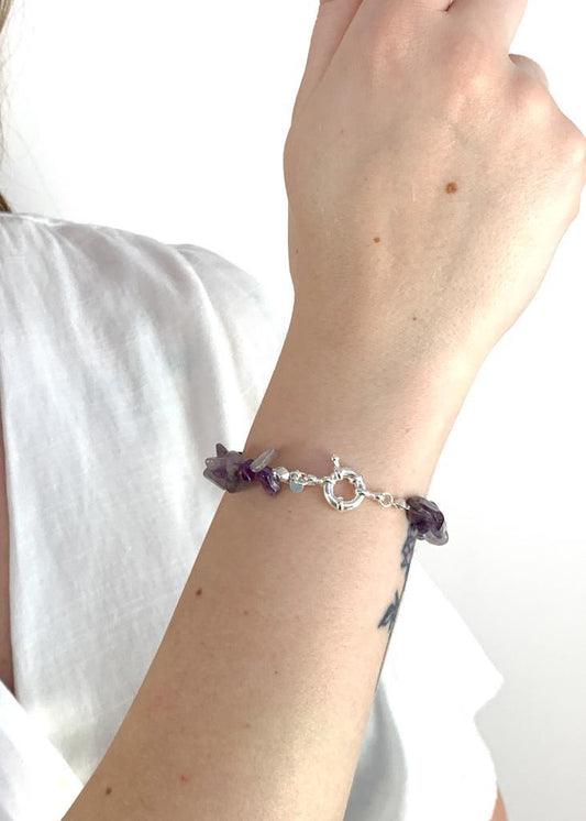 Pulseira Ametista com Fecho Boia Summer Vibes Banho Prata