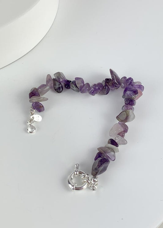 Pulseira Ametista com Fecho Boia Summer Vibes Banho Prata
