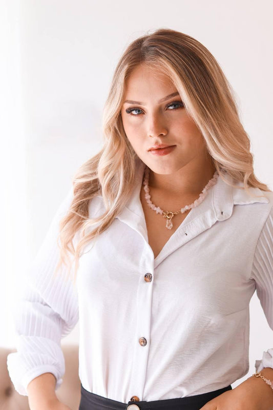 Choker Quartzo Rosa com Cristal Fecho Boia Summer Vibes Banho Ouro