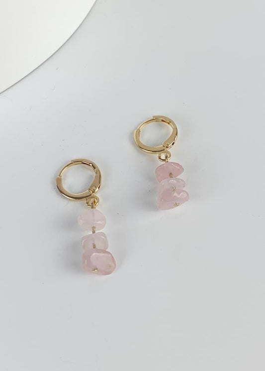 Brinco Quartzo Rosa Summer Vibes Banho Ouro