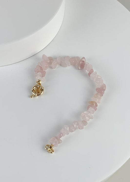 Pulseira Quartzo Rosa Fecho Boia Summer Vibes Banho Ouro