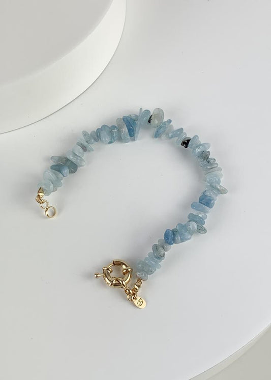 Pulseira Água Marinha Fecho Boia Summer Vibes Banho Ouro
