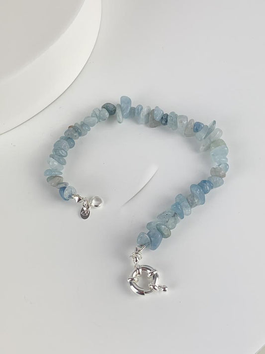 Pulseira Água Marinha Fecho Boia Summer Vibes Banho Prata