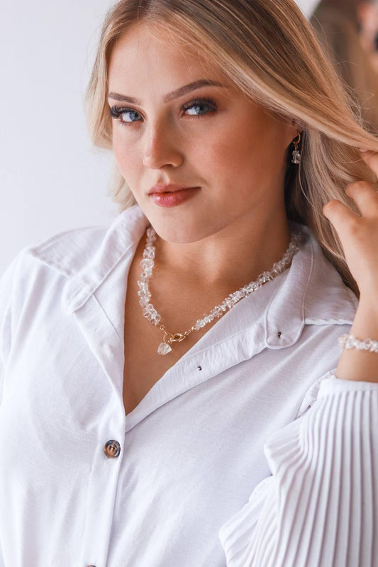 Choker Cristal de Quartzo com Fecho Boia Banho Ouro