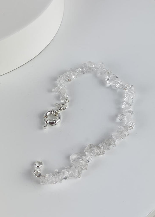 Pulseira Cristal de Quartzo com Fecho Boia Banho Prata