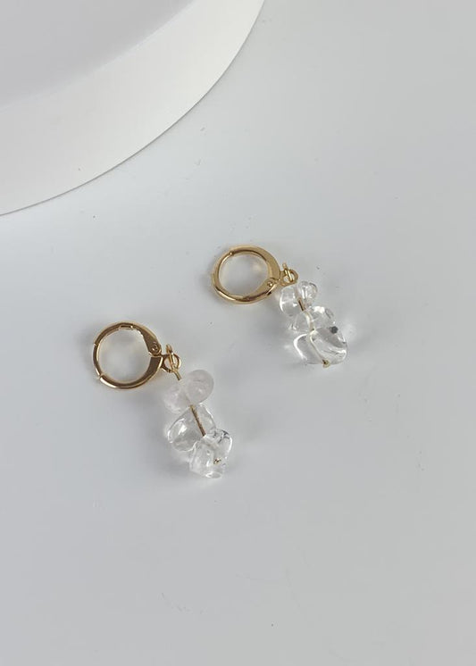 Brinco Quartzo Cristal Summer Vibes Banho Ouro