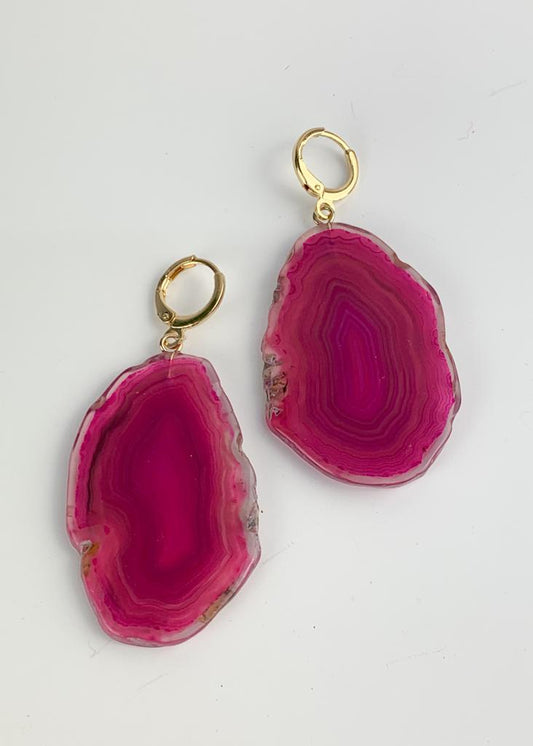 Brinco Chapa de Ágata Rosa Banho Ouro
