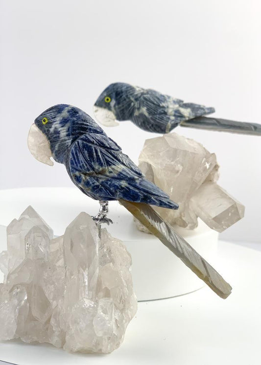 Arara de Sodalita com Ágata Natural na Base Drusa de Cristal