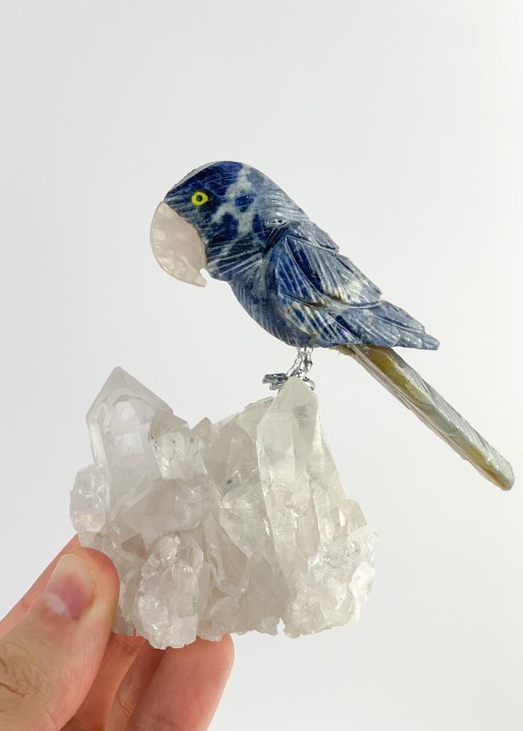 Arara de Sodalita com Ágata Natural na Base Drusa de Cristal
