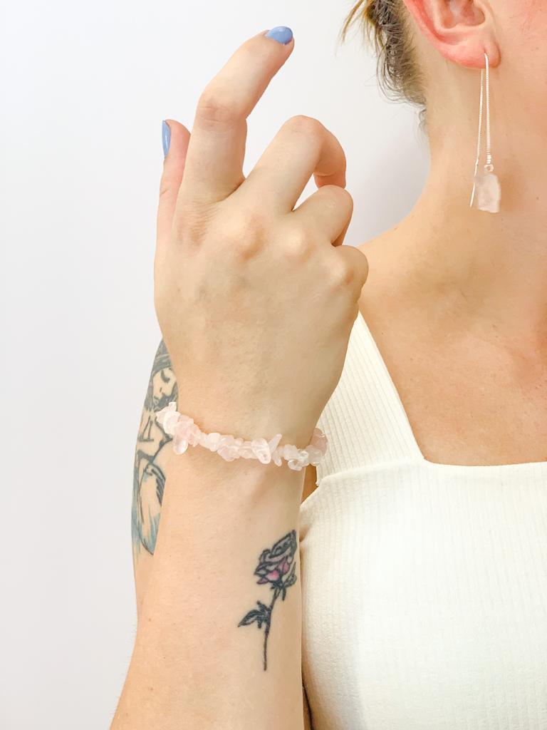 Pulseira Cascalho Quartzo Rosa
