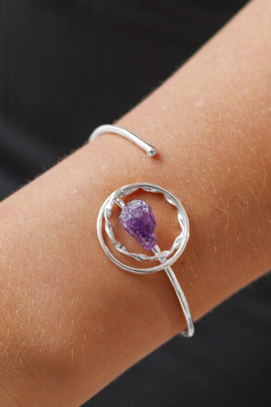 Bracelete Pedra Natural Ametista Banhado Prata