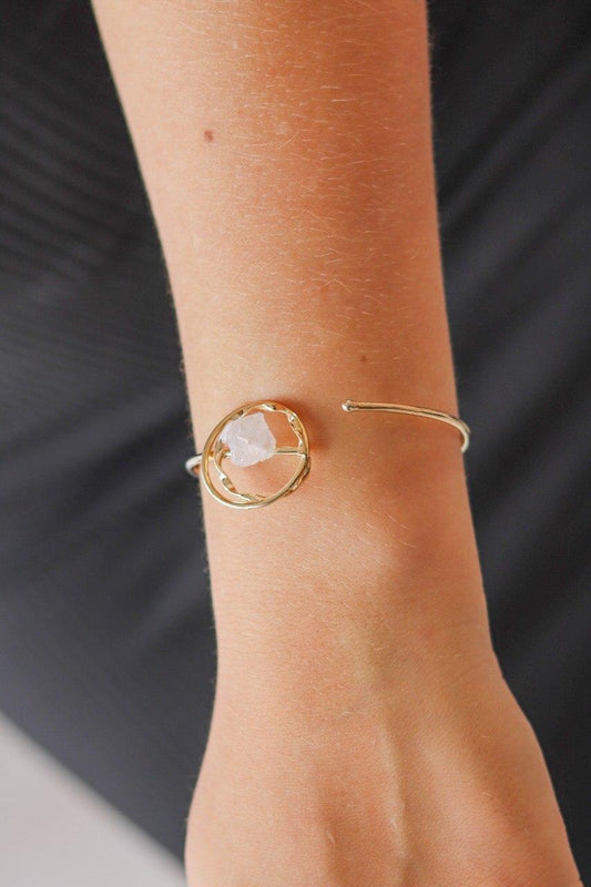 Bracelete Pedra Natural Quartzo Rosa Banhado Ouro 18K