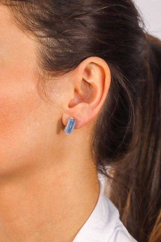 Brinco Cianita Azul Single Banho Prata
