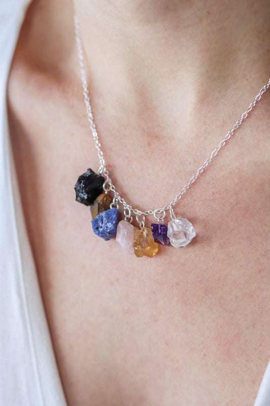 Colar Chakras mini Bruto Banhado a Prata