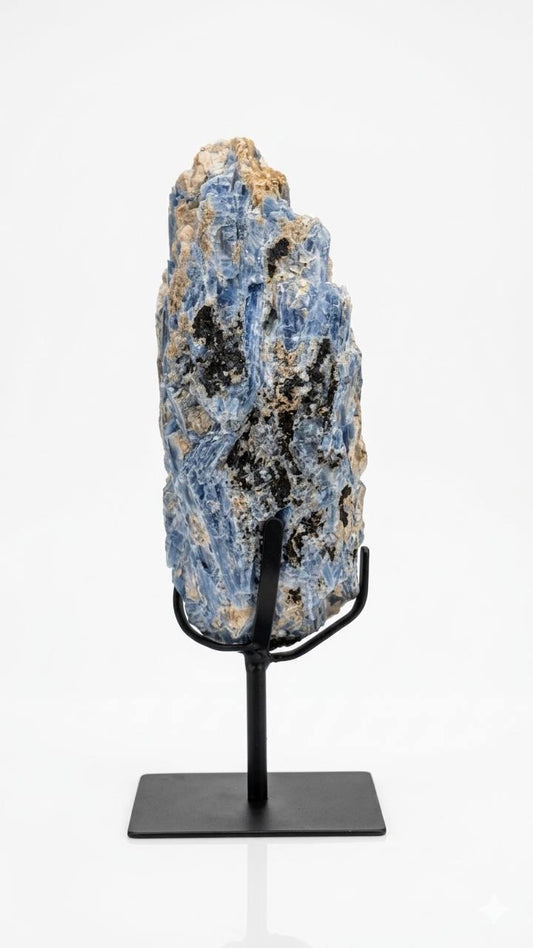 Cianita Azul Natural com Inclusão de Mica na Base de Metal Preta- 2,6 kg