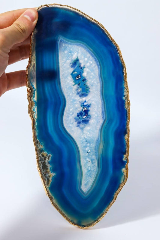 Chapa Ágata Azul Banho Ouro 281 a 385 gramas aprox.