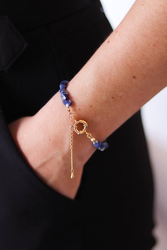Pulseira Sodalita com Fecho Boia Banho Ouro