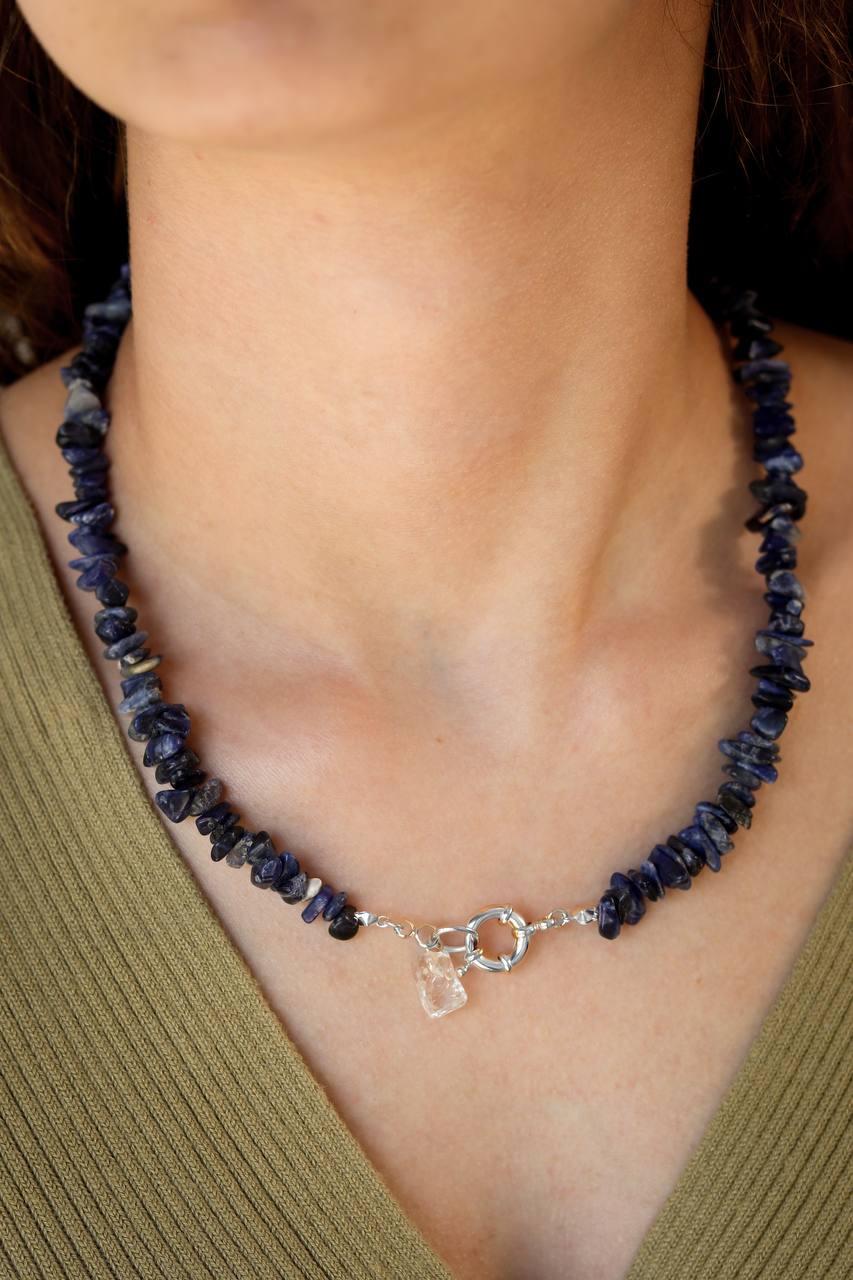 Choker Sodalita com Fecho Boia Banho Prata
