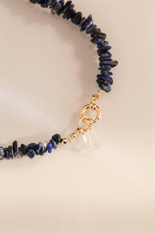 Choker Sodalita com Fecho Boia Banho Ouro