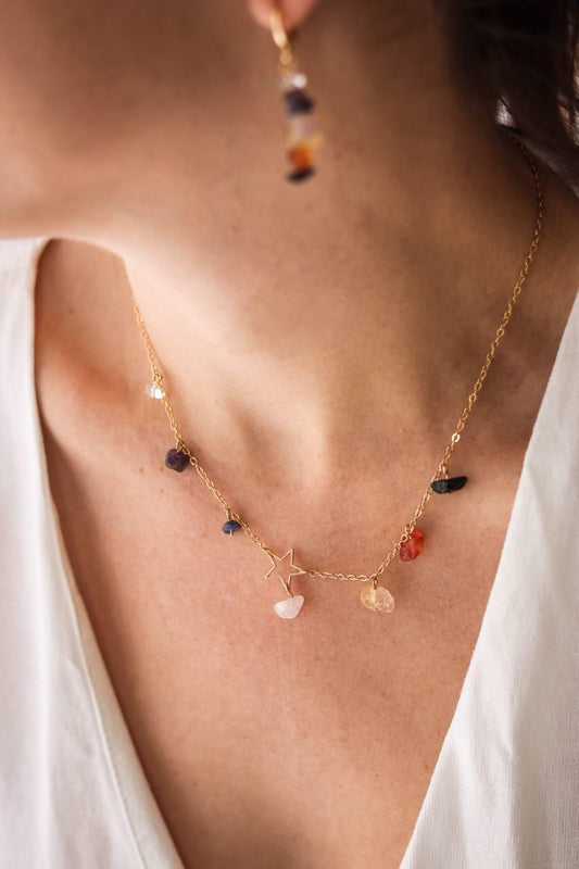 Colar Estrela Chakras Banho Ouro