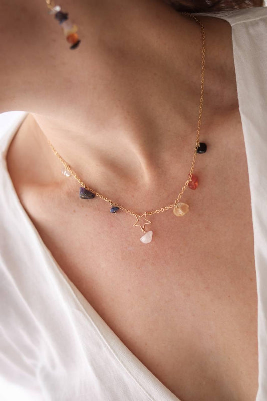 Colar Estrela Chakras Banho Ouro