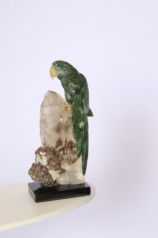 Arara Serpentinita na Base Cristal com Albita