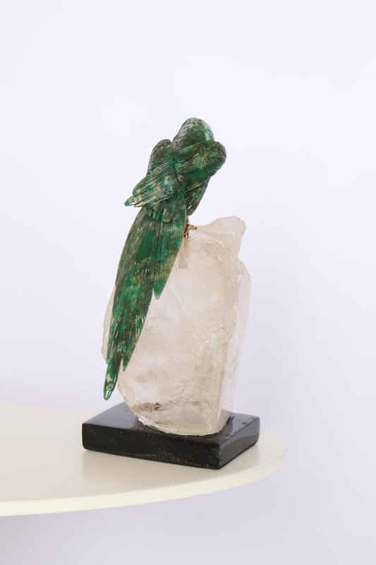 Arara Serpentinita na Base Cristal com Albita
