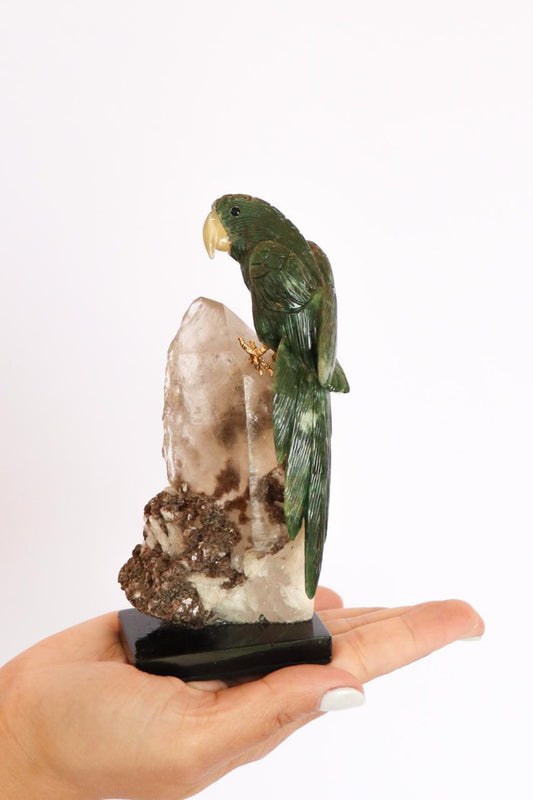 Arara Serpentinita na Base Cristal com Albita