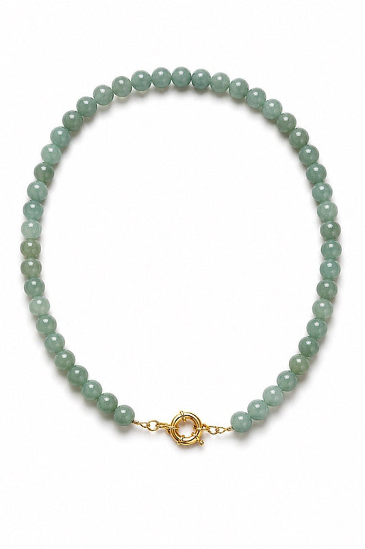 Choker Pedra Natural Aventurina Esferas Raiz  Banho Ouro