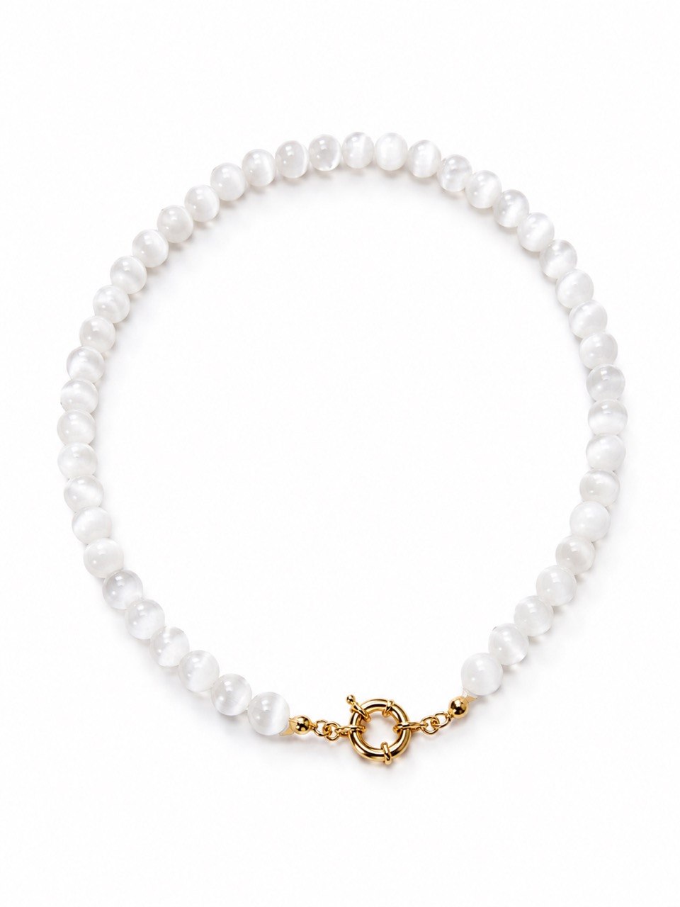 Choker Pedra Natural Selenita Branca Esferas Raiz  Banho Ouro